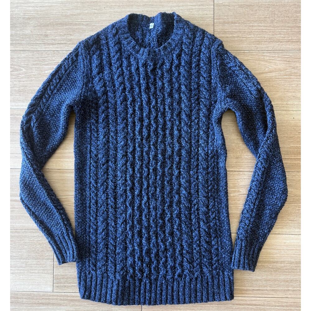 Muji 100% Wool Cable Knit Crewneck Sweater Navy Blue S
